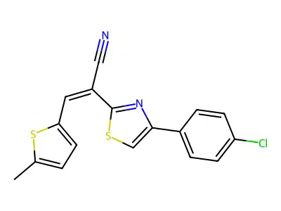(Z)-2-(4-(4-chlorophenyl)thiazol-2-yl)-3-(5-methylthiophen-2-yl)acrylonitrile structure