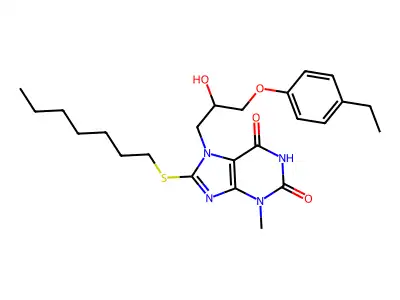7-[3-(4-Ethylphenoxy)-2-hydroxypropyl]-8-heptylsulfanyl-3-methylpurine-2,6-dione structure