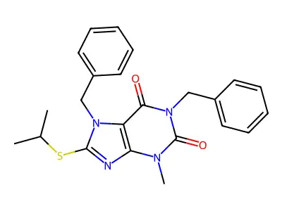 1,7-Dibenzyl-3-methyl-8-propan-2-ylsulfanylpurine-2,6-dione structure