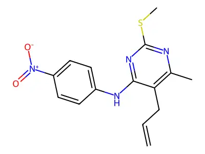 6-methyl-2-methylsulfanyl-N-(4-nitrophenyl)-5-prop-2-enylpyrimidin-4-amine structure