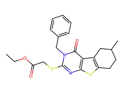 ethyl [(3-benzyl-6-methyl-4-oxo-3,4,5,6,7,8-hexahydro[1]benzothieno[2,3-d]pyrimidin-2-yl)sulfanyl]acetate structure