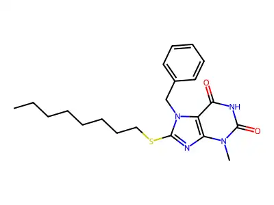 7-benzyl-3-methyl-8-(octylsulfanyl)-3,7-dihydro-1H-purine-2,6-dione structure