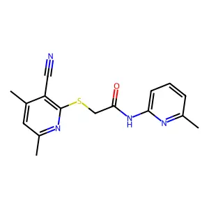 2-(3-cyano-4,6-dimethylpyridin-2-yl)sulfanyl-N-(6-methylpyridin-2-yl)acetamide structure