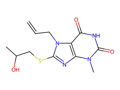 7-allyl-8-[(2-hydroxypropyl)sulfanyl]-3-methyl-3,7-dihydro-1H-purine-2,6-dione structure