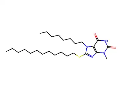 8-(dodecylsulfanyl)-3-methyl-7-octyl-3,7-dihydro-1H-purine-2,6-dione structure