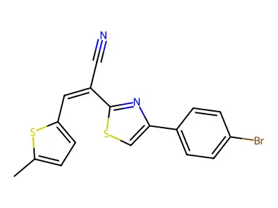 (Z)-2-(4-(4-bromophenyl)thiazol-2-yl)-3-(5-methylthiophen-2-yl)acrylonitrile structure