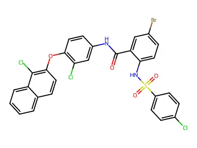 5-bromo-N-{3-chloro-4-[(1-chloronaphthalen-2-yl)oxy]phenyl}-2-{[(4-chlorophenyl)sulfonyl]amino}benzamide structure