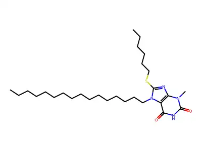 7-hexadecyl-8-(hexylsulfanyl)-3-methyl-3,7-dihydro-1H-purine-2,6-dione structure