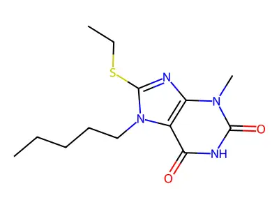 8-Ethylsulfanyl-3-methyl-7-pentylpurine-2,6-dione structure