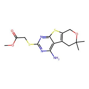 methyl [(4-amino-6,6-dimethyl-5,8-dihydro-6H-pyrano[4',3':4,5]thieno[2,3-d]pyrimidin-2-yl)sulfanyl]acetate structure
