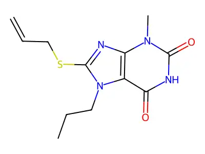 8-(allylthio)-3-methyl-7-propyl-1H-purine-2,6(3H,7H)-dione structure