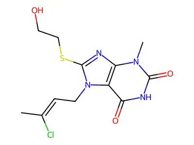 7-[(Z)-3-chlorobut-2-enyl]-8-(2-hydroxyethylsulfanyl)-3-methylpurine-2,6-dione structure