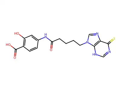 2-hydroxy-4-[5-(6-sulfanylidene-3H-purin-9-yl)pentanoylamino]benzoic acid structure