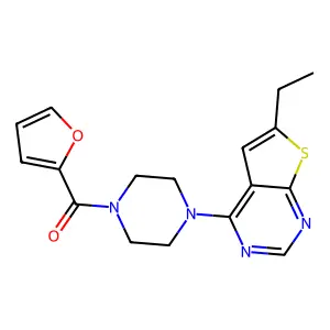 4-(6-Ethylthiopheno[3,2-e]pyrimidin-4-yl)piperazinyl 2-furyl ketone structure
