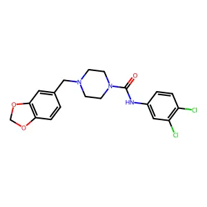 4-(1,3-benzodioxol-5-ylmethyl)-N-(3,4-dichlorophenyl)piperazine-1-carboxamide structure