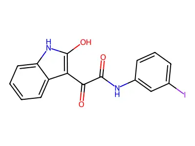 (E)-2-hydroxy-N-(3-iodophenyl)-2-(2-oxoindolin-3-ylidene)acetamide structure
