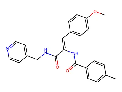 (E)-N-(1-(4-methoxyphenyl)-3-oxo-3-((pyridin-4-ylmethyl)amino)prop-1-en-2-yl)-4-methylbenzamide structure