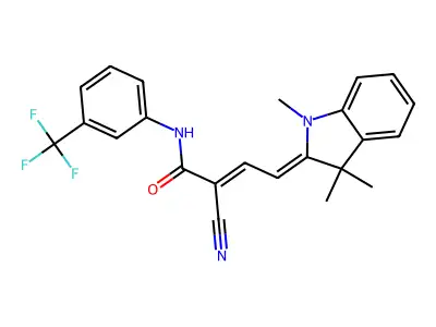 (E,4Z)-2-cyano-N-[3-(trifluoromethyl)phenyl]-4-(1,3,3-trimethylindol-2-ylidene)but-2-enamide structure