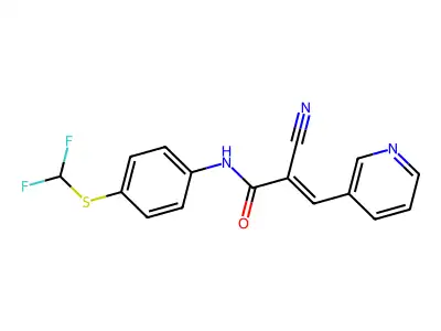 (E)-2-cyano-N-[4-(difluoromethylsulfanyl)phenyl]-3-pyridin-3-ylprop-2-enamide structure