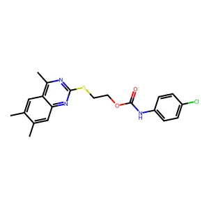 2-[(4,6,7-Trimethylquinazolin-2-yl)thio]ethyl 4-chlorophenylcarbamate structure