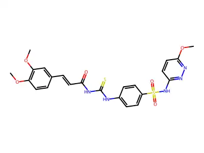 (E)-3-(3,4-dimethoxyphenyl)-N-[[4-[(6-methoxypyridazin-3-yl)sulfamoyl]phenyl]carbamothioyl]prop-2-enamide structure