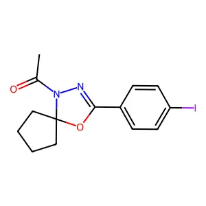 1-Acetyl-3-(4-iodophenyl)-4-oxa-1,2-diazaspiro[4.4]non-2-ene structure