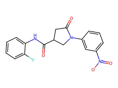 N-(2-fluorophenyl)-1-(3-nitrophenyl)-5-oxopyrrolidine-3-carboxamide structure