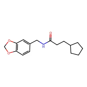 N-(1,3-benzodioxol-5-ylmethyl)-3-cyclopentylpropanamide structure