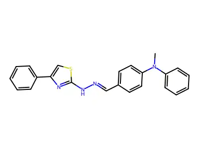 N-[(E)-[4-(N-methylanilino)phenyl]methylideneamino]-4-phenyl-1,3-thiazol-2-amine structure