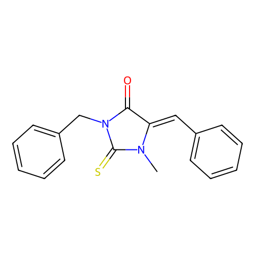 3-Benzyl-5-benzylidene-1-methyl-2-thioxo-4-imidazolidinone structure