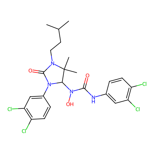 3-(3,4-dichlorophenyl)-1-[3-(3,4-dichlorophenyl)-5,5-dimethyl-1-(3-methylbutyl)-2-oxoimidazolidin-4-yl]-1-hydroxyurea structure