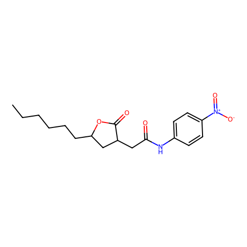 2-(5-hexyl-2-oxooxolan-3-yl)-N-(4-nitrophenyl)acetamide structure