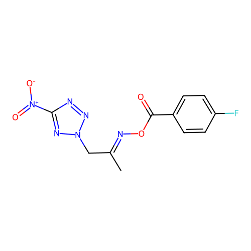 (E)-1-(5-nitro-2H-tetrazol-2-yl)propan-2-one O-(4-fluorobenzoyl) oxime structure