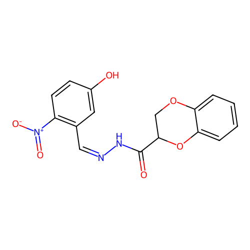 (Z)-N'-(5-hydroxy-2-nitrobenzylidene)-2,3-dihydrobenzo[b][1,4]dioxine-2-carbohydrazide structure