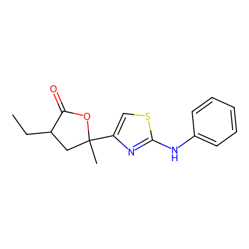 5-(2-anilino-1,3-thiazol-4-yl)-3-ethyl-5-methyldihydro-2(3H)-furanone structure