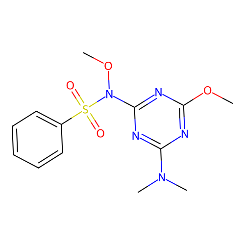 N-[4-(dimethylamino)-6-methoxy-1,3,5-triazin-2-yl]-N-methoxybenzenesulfonamide structure