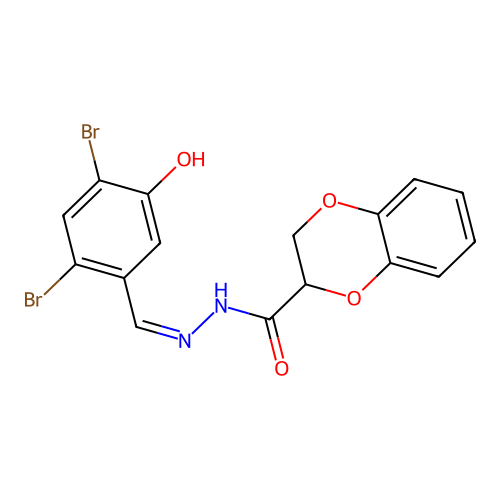 (Z)-N'-(2,4-dibromo-5-hydroxybenzylidene)-2,3-dihydrobenzo[b][1,4]dioxine-2-carbohydrazide structure