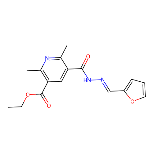 (E)-ethyl 5-(2-(furan-2-ylmethylene)hydrazinecarbonyl)-2,6-dimethylnicotinate structure