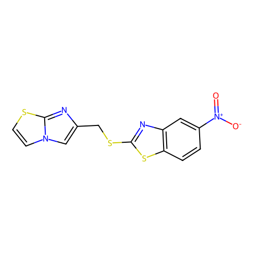 2-[(Imidazo[2,1-b][1,3]thiazol-6-ylmethyl)sulfanyl]-5-nitro-1,3-benzothiazole structure