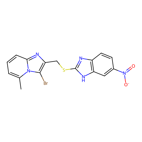 2-{[(3-bromo-5-methylimidazo[1,2-a]pyridin-2-yl)methyl]sulfanyl}-5-nitro-1H-benzimidazole structure