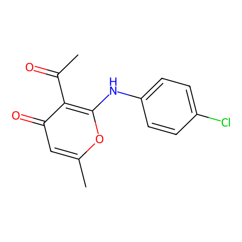 3-acetyl-2-[(4-chlorophenyl)amino]-6-methyl-4H-pyran-4-one structure