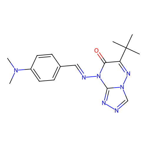 (E)-6-(tert-butyl)-8-((4-(dimethylamino)benzylidene)amino)-[1,2,4]triazolo[4,3-b][1,2,4]triazin-7(8H)-one structure