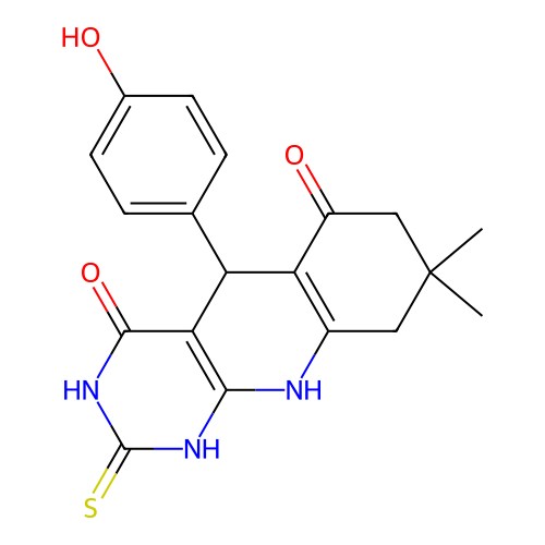 5-(4-HYDROXYPHENYL)-8,8-DIMETHYL-2-SULFANYLIDENE-1H,2H,3H,4H,5H,6H,7H,8H,9H,10H-PYRIMIDO[4,5-B]QUINOLINE-4,6-DIONE structure