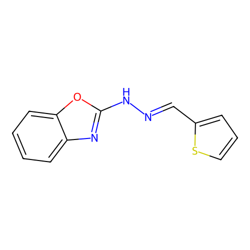 N-(thiophen-2-ylmethylideneamino)-1,3-benzoxazol-2-amine structure