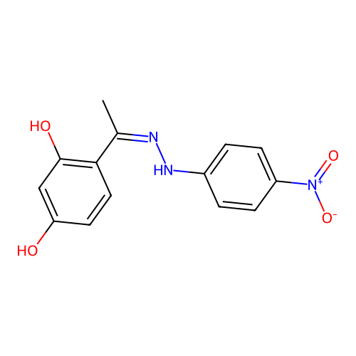 4-[C-methyl-N-(4-nitroanilino)carbonimidoyl]benzene-1,3-diol structure