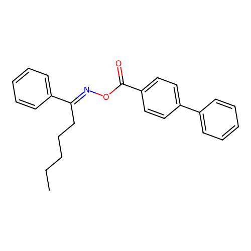 biphenyl-4-yl({[(1E)-1-phenylhexylidene]amino}oxy)methanone structure