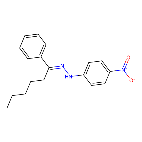 (2E)-1-(4-nitrophenyl)-2-(1-phenylhexylidene)hydrazine structure