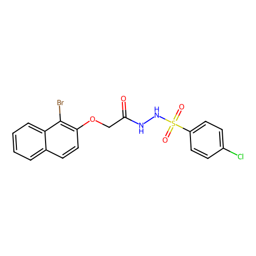 2-(1-bromo(2-naphthyloxy))-N-{[(4-chlorophenyl)sulfonyl]amino}acetamide structure