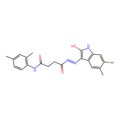 4-[2-(6-bromo-5-methyl-2-oxo-1,2-dihydro-3H-indol-3-ylidene)hydrazino]-N-(2,4-dimethylphenyl)-4-oxobutanamide structure