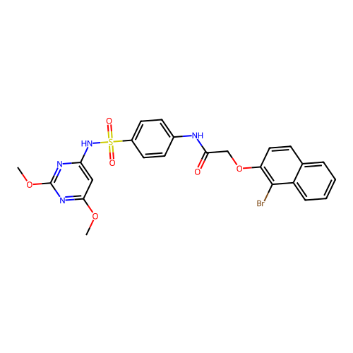 2-[(1-bromo-2-naphthyl)oxy]-N-(4-{[(2,6-dimethoxy-4-pyrimidinyl)amino]sulfonyl}phenyl)acetamide structure